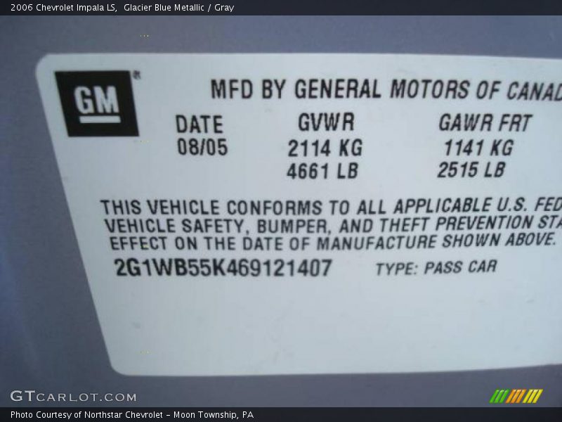 Glacier Blue Metallic / Gray 2006 Chevrolet Impala LS