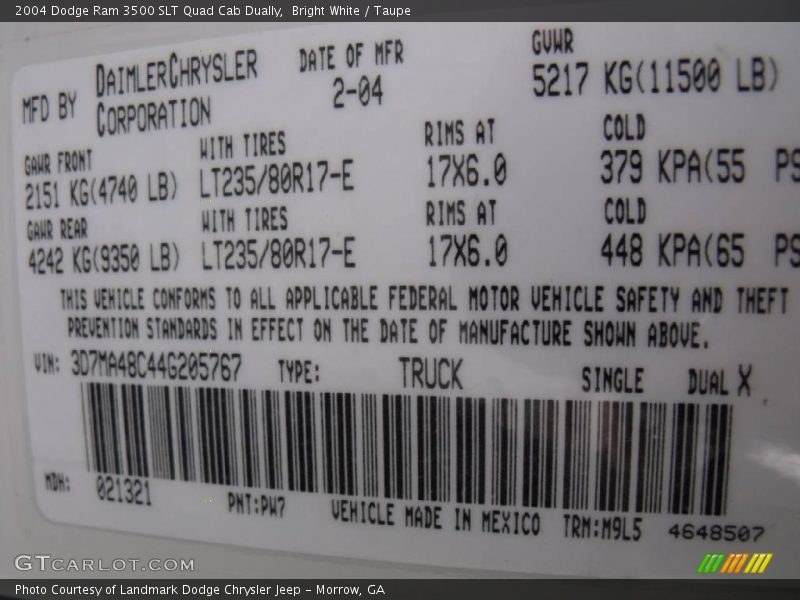 Bright White / Taupe 2004 Dodge Ram 3500 SLT Quad Cab Dually