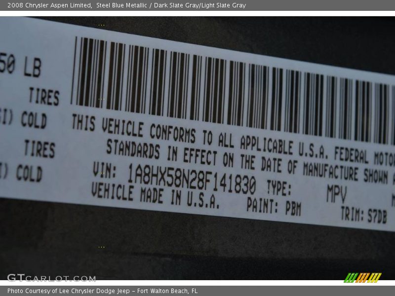 Steel Blue Metallic / Dark Slate Gray/Light Slate Gray 2008 Chrysler Aspen Limited