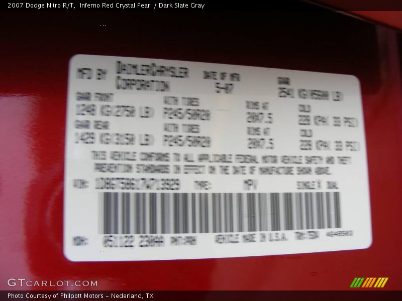 Inferno Red Crystal Pearl / Dark Slate Gray 2007 Dodge Nitro R/T