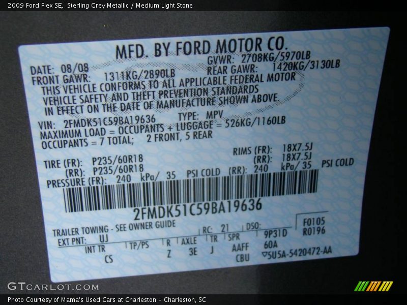 Sterling Grey Metallic / Medium Light Stone 2009 Ford Flex SE