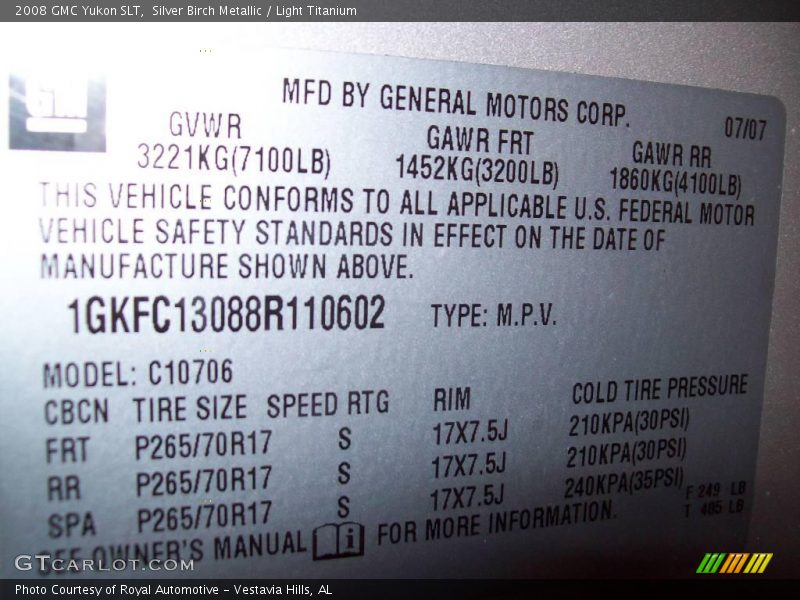Silver Birch Metallic / Light Titanium 2008 GMC Yukon SLT