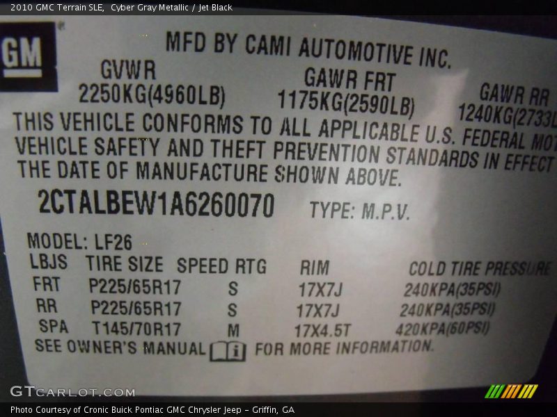 Cyber Gray Metallic / Jet Black 2010 GMC Terrain SLE