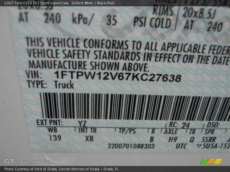 Oxford White / Black/Red 2007 Ford F150 FX2 Sport SuperCrew