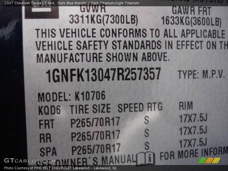 Dark Blue Metallic / Dark Titanium/Light Titanium 2007 Chevrolet Tahoe LT 4x4