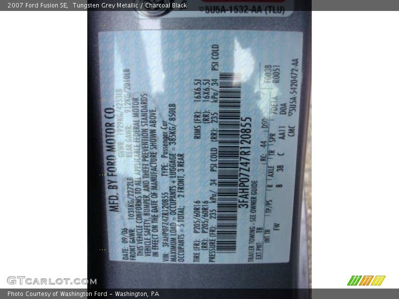 Tungsten Grey Metallic / Charcoal Black 2007 Ford Fusion SE
