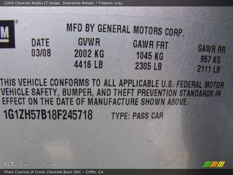 Silverstone Metallic / Titanium Gray 2008 Chevrolet Malibu LT Sedan