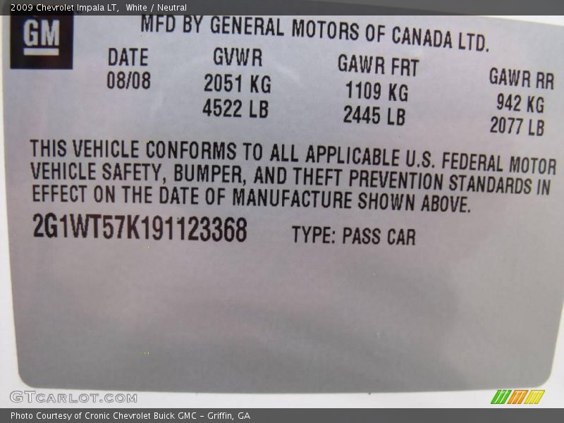 White / Neutral 2009 Chevrolet Impala LT