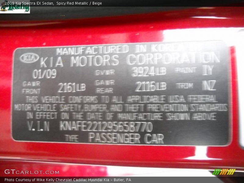 Spicy Red Metallic / Beige 2009 Kia Spectra EX Sedan