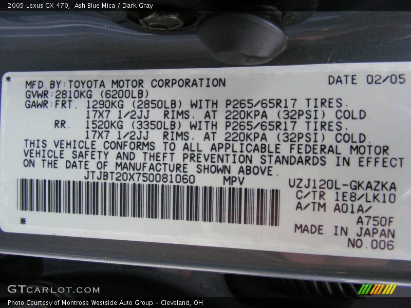 Ash Blue Mica / Dark Gray 2005 Lexus GX 470