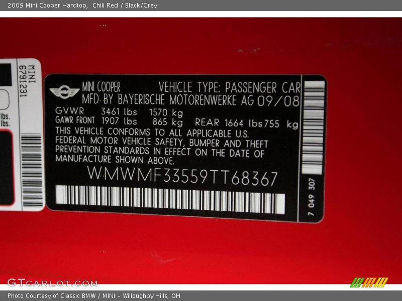 Chili Red / Black/Grey 2009 Mini Cooper Hardtop