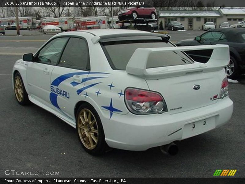 Aspen White / Anthracite Black/Blue Alcantara 2006 Subaru Impreza WRX STi