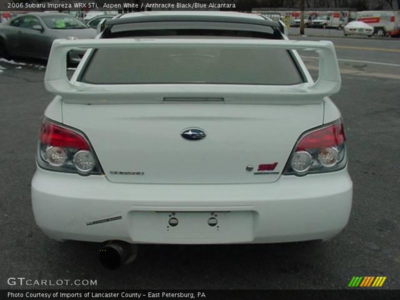 Aspen White / Anthracite Black/Blue Alcantara 2006 Subaru Impreza WRX STi