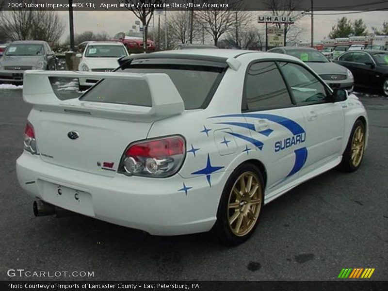 Aspen White / Anthracite Black/Blue Alcantara 2006 Subaru Impreza WRX STi