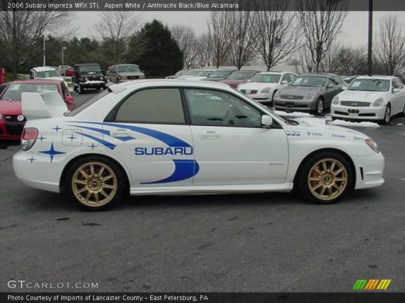 Aspen White / Anthracite Black/Blue Alcantara 2006 Subaru Impreza WRX STi
