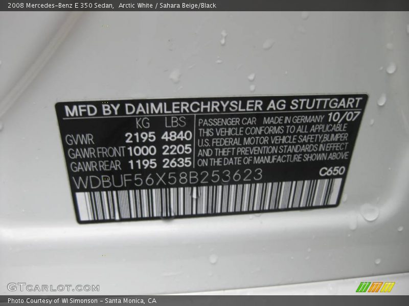 Arctic White / Sahara Beige/Black 2008 Mercedes-Benz E 350 Sedan