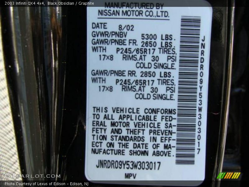 Black Obsidian / Graphite 2003 Infiniti QX4 4x4
