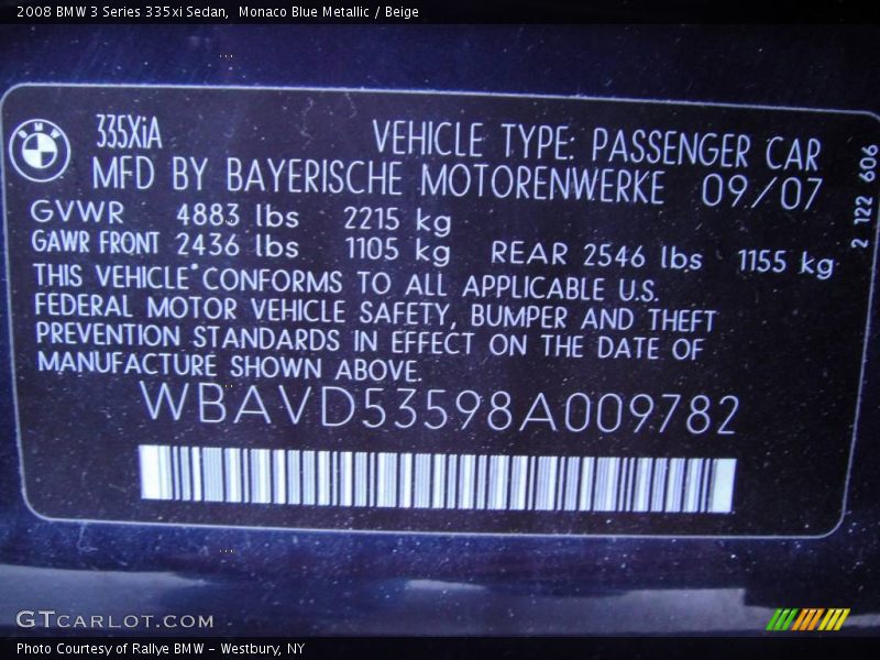 Monaco Blue Metallic / Beige 2008 BMW 3 Series 335xi Sedan