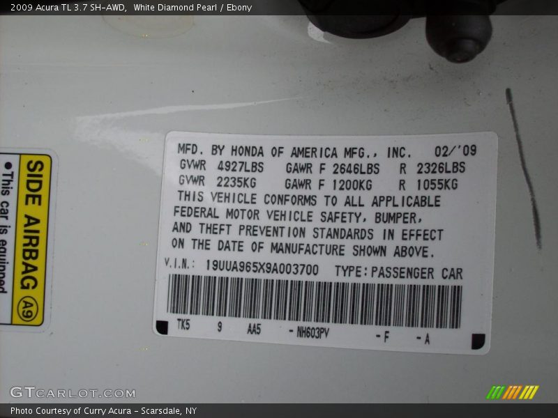 White Diamond Pearl / Ebony 2009 Acura TL 3.7 SH-AWD