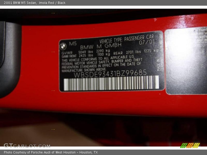 Imola Red / Black 2001 BMW M5 Sedan