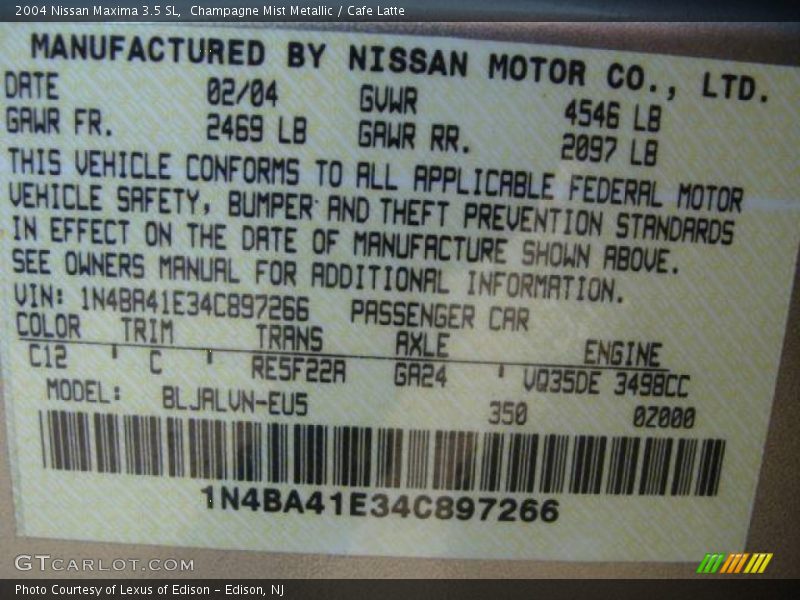 Champagne Mist Metallic / Cafe Latte 2004 Nissan Maxima 3.5 SL