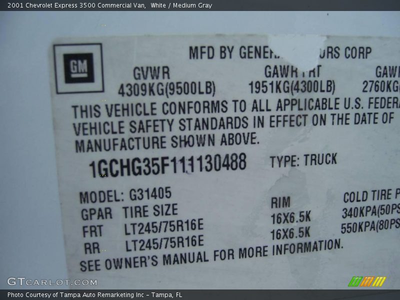 White / Medium Gray 2001 Chevrolet Express 3500 Commercial Van
