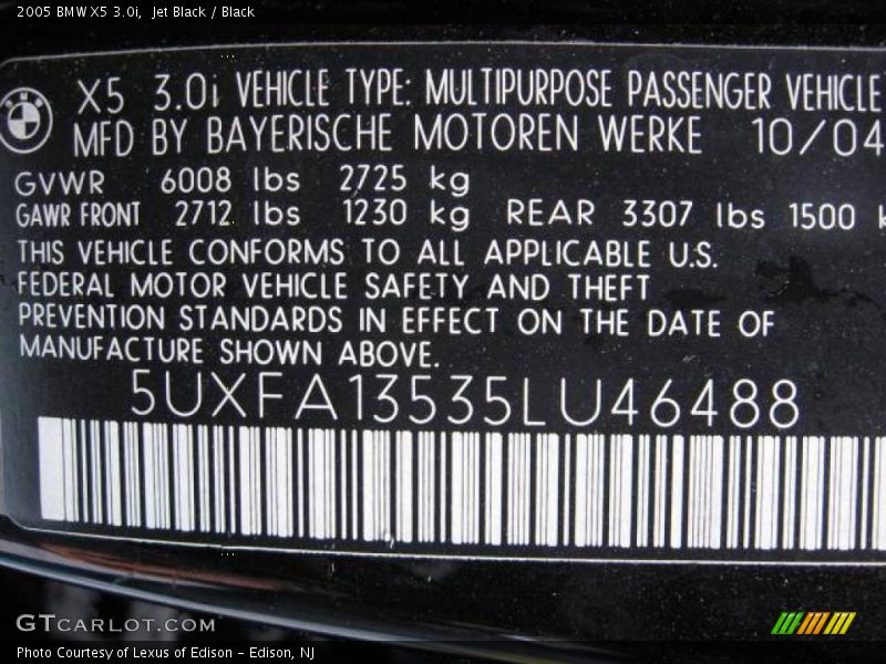 Jet Black / Black 2005 BMW X5 3.0i