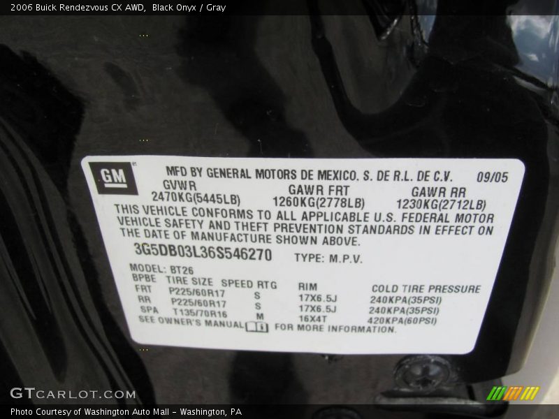 Black Onyx / Gray 2006 Buick Rendezvous CX AWD
