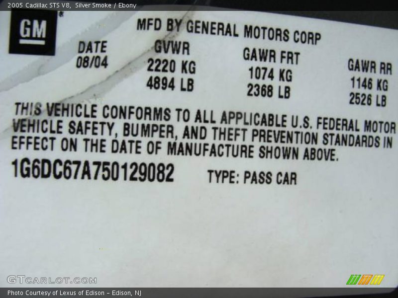 Silver Smoke / Ebony 2005 Cadillac STS V8