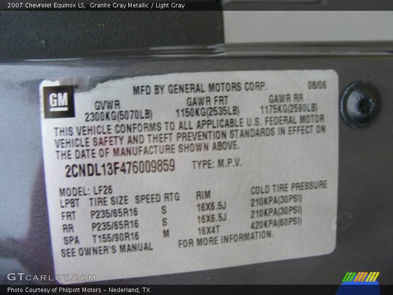 Granite Gray Metallic / Light Gray 2007 Chevrolet Equinox LS