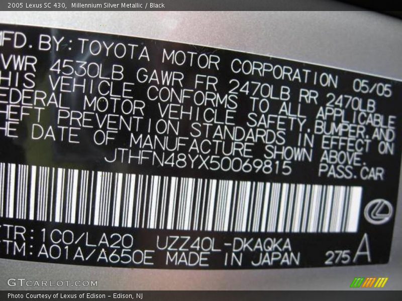 Millennium Silver Metallic / Black 2005 Lexus SC 430