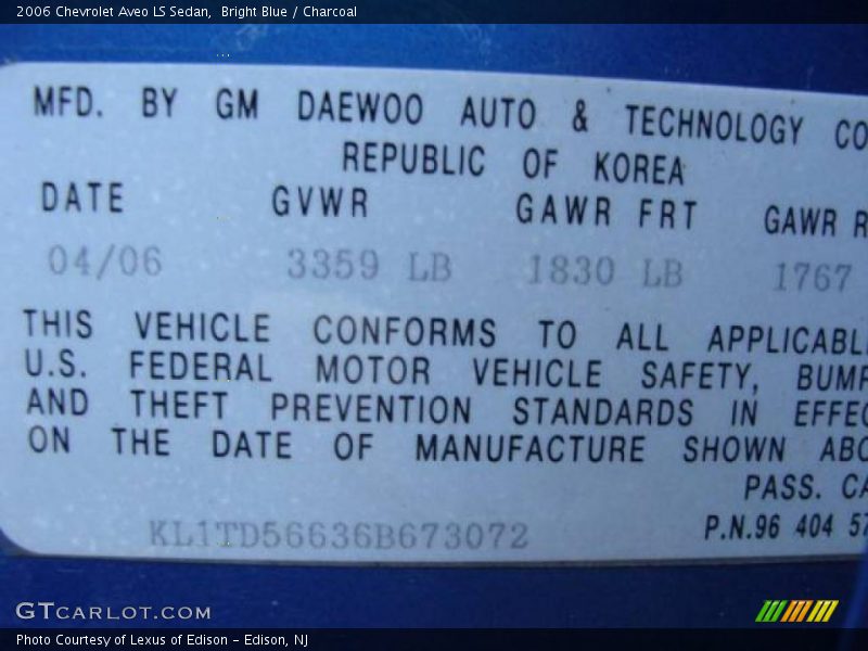 Bright Blue / Charcoal 2006 Chevrolet Aveo LS Sedan