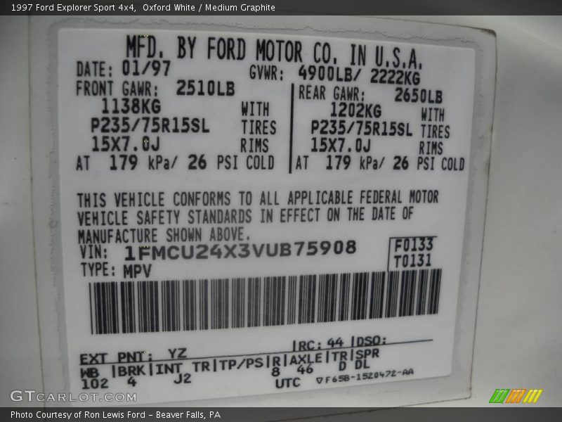 Oxford White / Medium Graphite 1997 Ford Explorer Sport 4x4