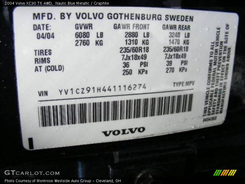 Nautic Blue Metallic / Graphite 2004 Volvo XC90 T6 AWD