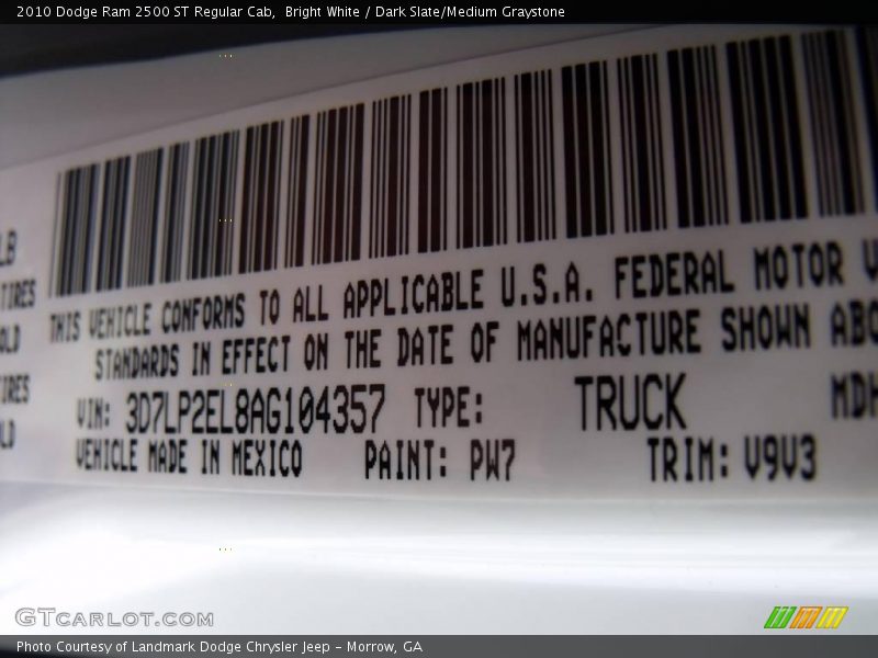 Bright White / Dark Slate/Medium Graystone 2010 Dodge Ram 2500 ST Regular Cab