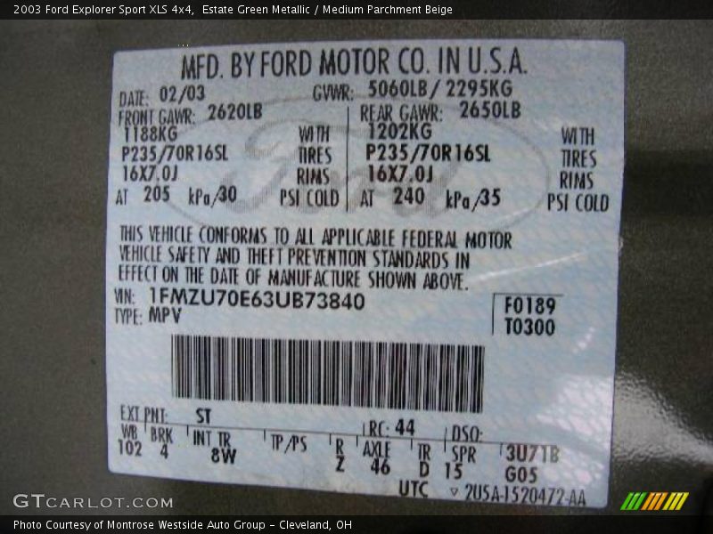 Estate Green Metallic / Medium Parchment Beige 2003 Ford Explorer Sport XLS 4x4