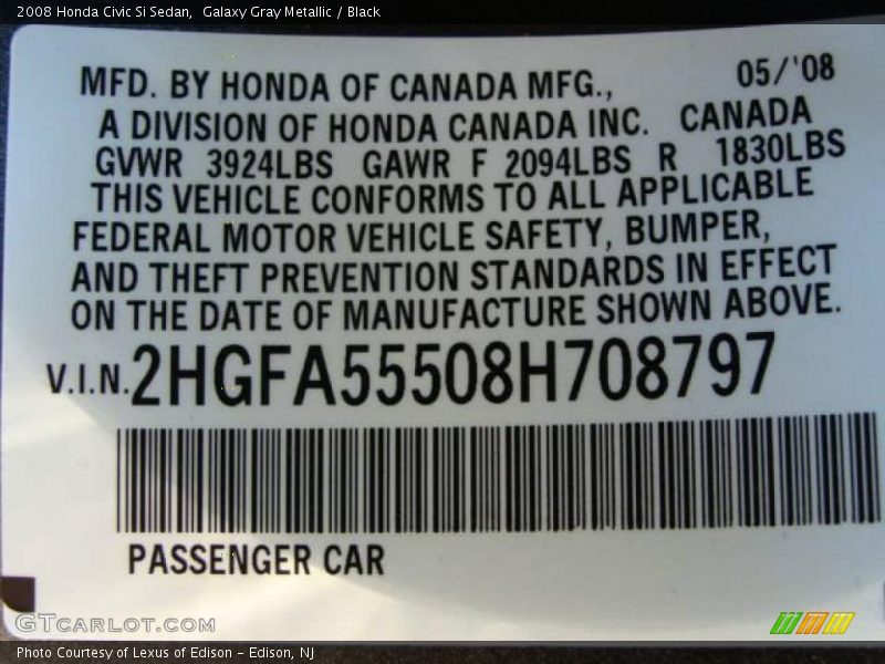 Galaxy Gray Metallic / Black 2008 Honda Civic Si Sedan