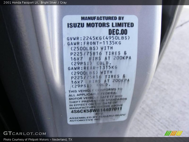 Bright Silver / Gray 2001 Honda Passport LX
