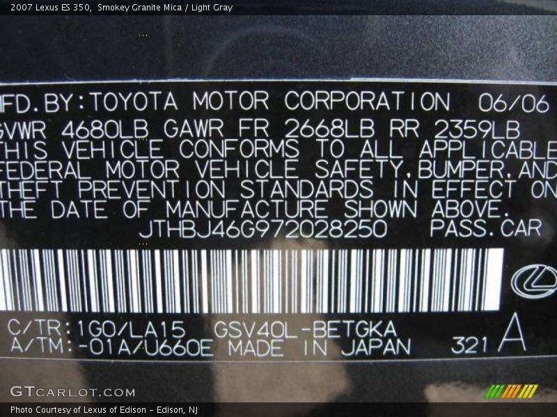 Smokey Granite Mica / Light Gray 2007 Lexus ES 350