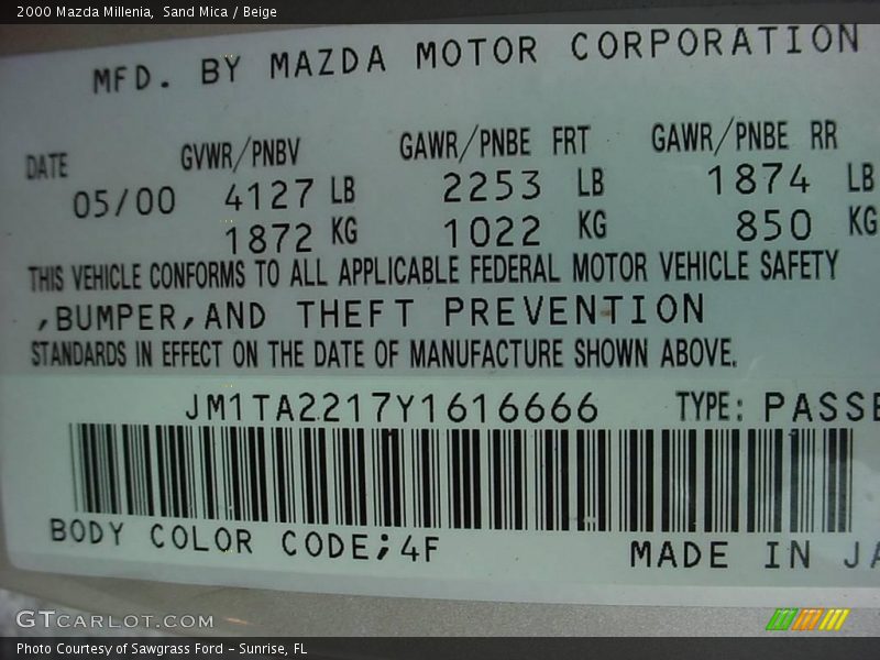Sand Mica / Beige 2000 Mazda Millenia