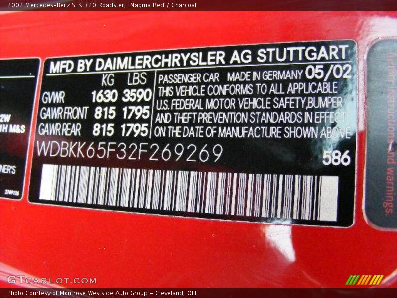 Magma Red / Charcoal 2002 Mercedes-Benz SLK 320 Roadster