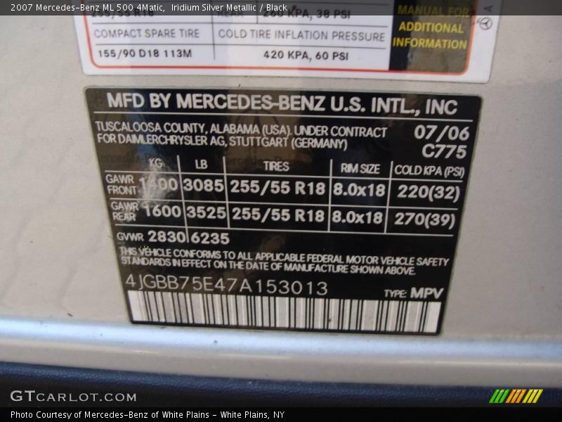 Iridium Silver Metallic / Black 2007 Mercedes-Benz ML 500 4Matic