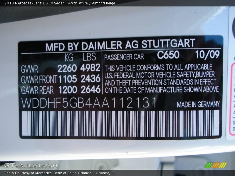 Arctic White / Almond Beige 2010 Mercedes-Benz E 350 Sedan