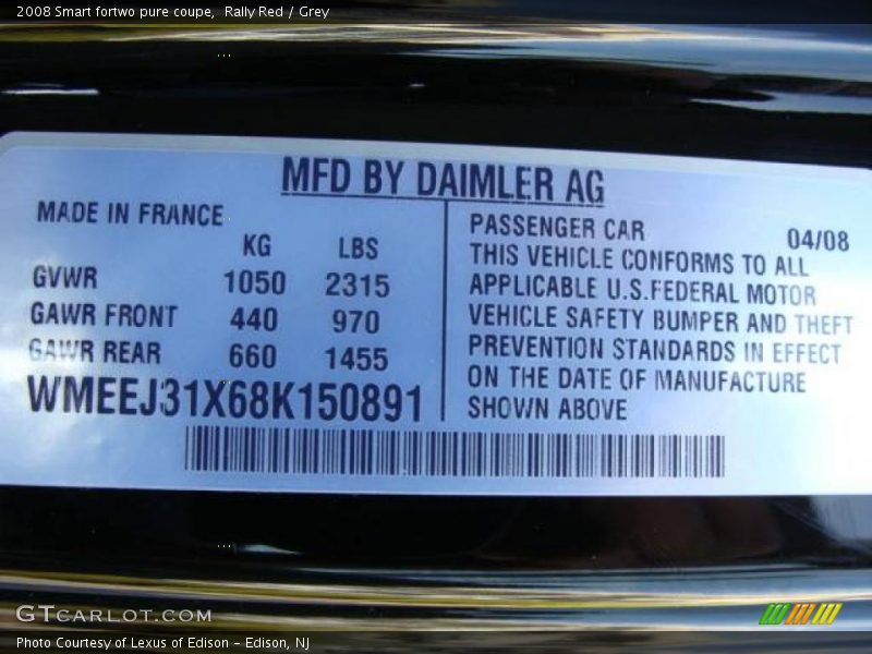 Rally Red / Grey 2008 Smart fortwo pure coupe