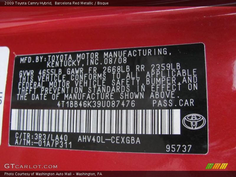 Barcelona Red Metallic / Bisque 2009 Toyota Camry Hybrid