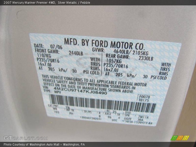 Silver Metallic / Pebble 2007 Mercury Mariner Premier 4WD