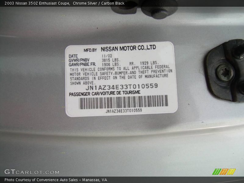 Chrome Silver / Carbon Black 2003 Nissan 350Z Enthusiast Coupe