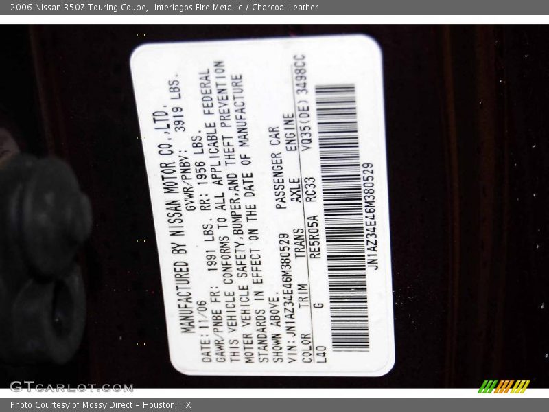 Interlagos Fire Metallic / Charcoal Leather 2006 Nissan 350Z Touring Coupe