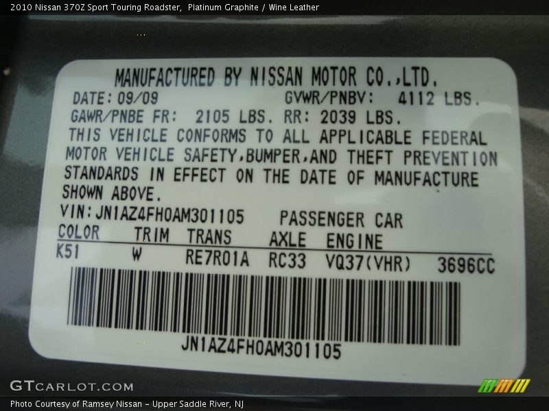 Platinum Graphite / Wine Leather 2010 Nissan 370Z Sport Touring Roadster