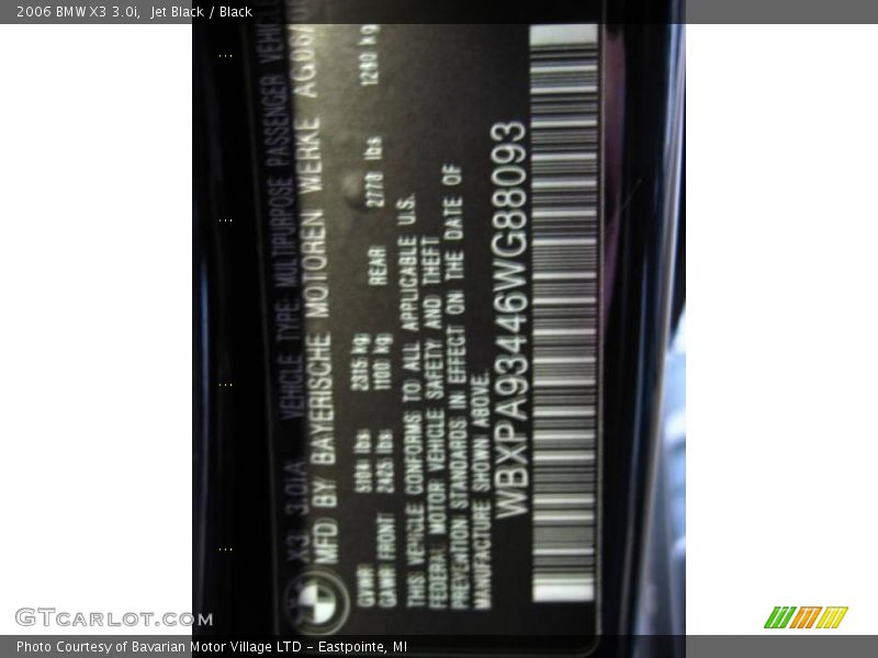 Jet Black / Black 2006 BMW X3 3.0i